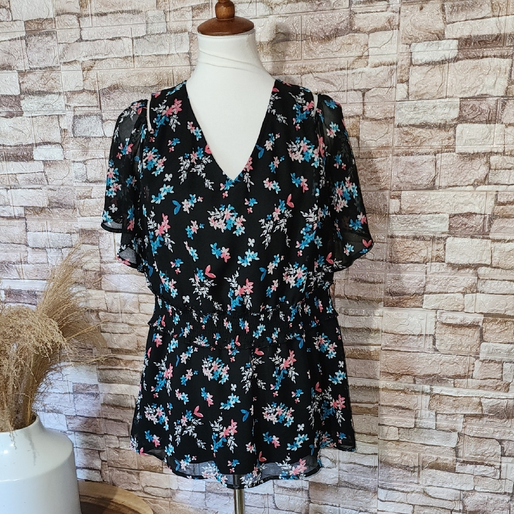 Lane Bryant Floral Black Blouse